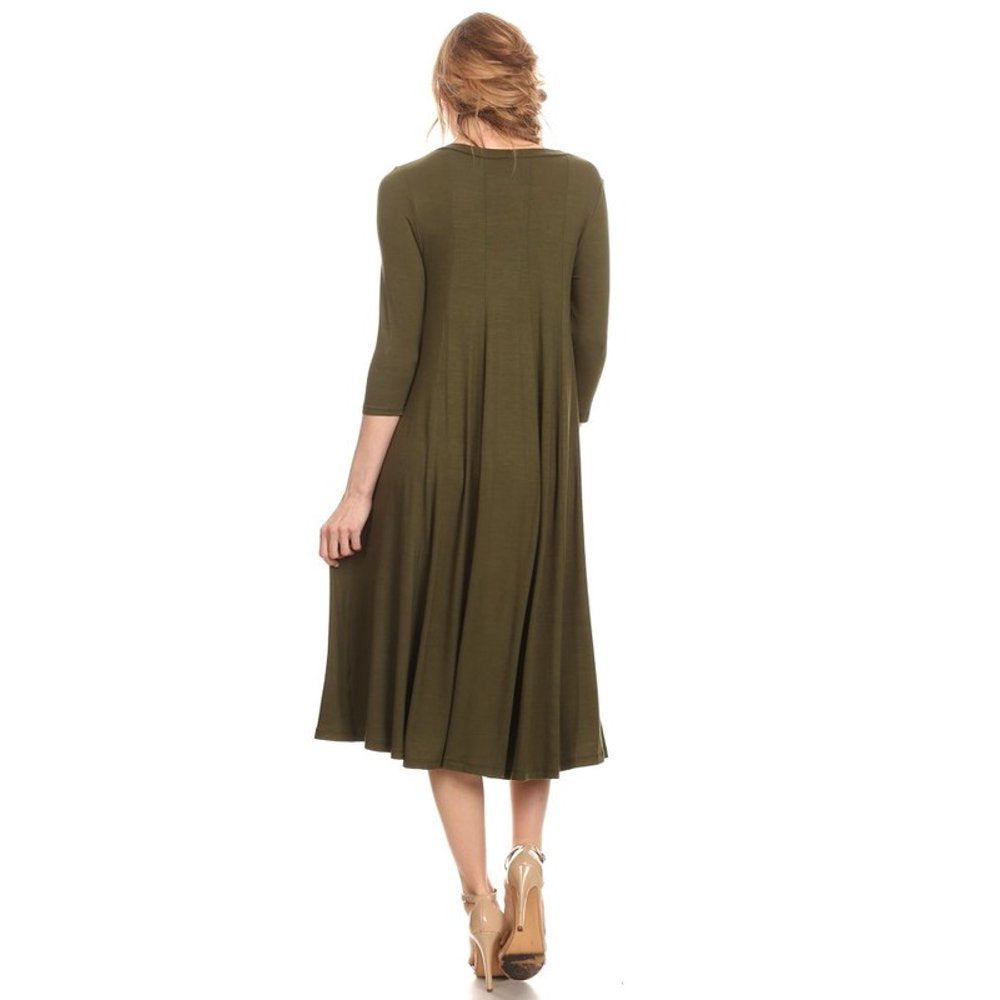 Moa Collection - Women's 3/4 sleeves solid midi dress - Walmart.com - Walmart.comListsGift Finder