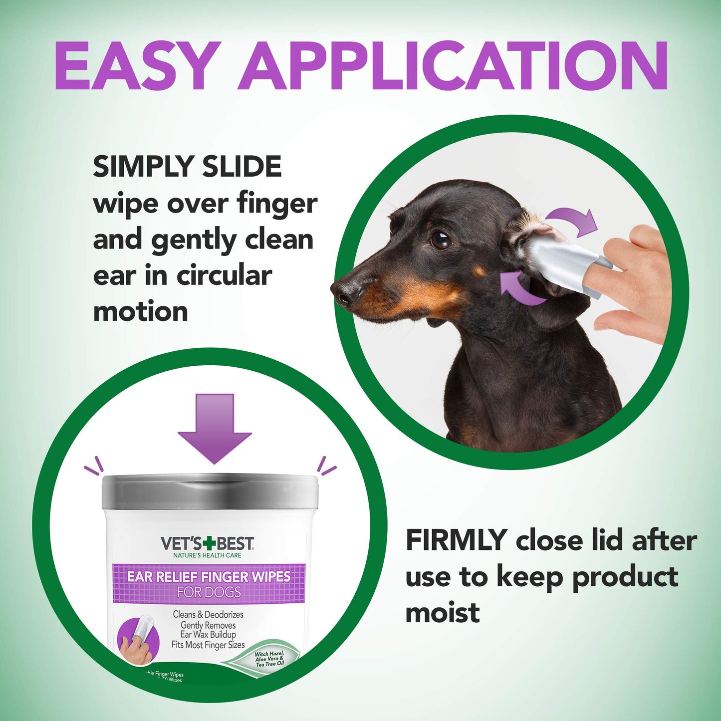 Vet's Best Ear Relief Finger Wipes | Ear Cleansing Finger Wipes for Dogs | Sooths & Deodorizes | 50 Disposable Wipes