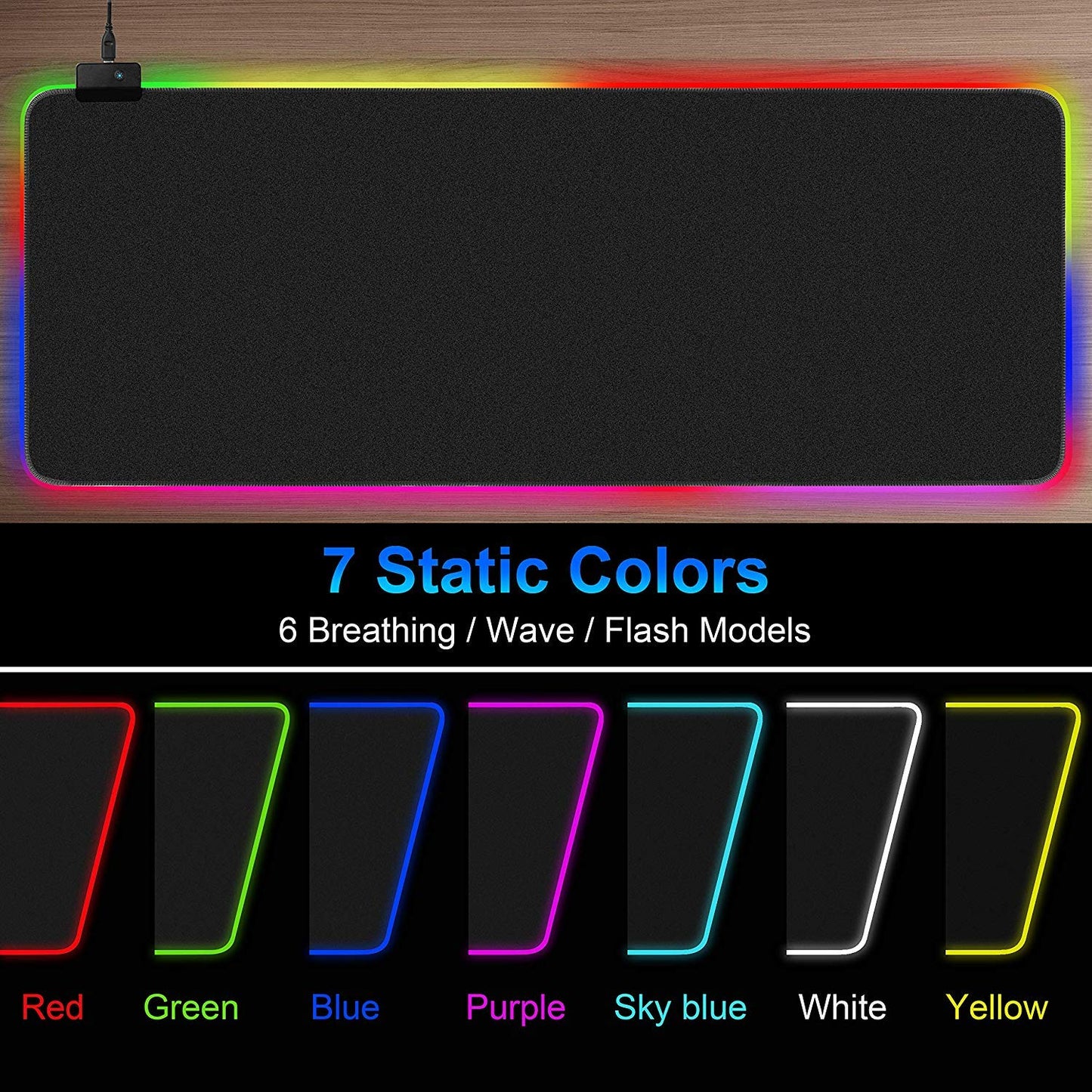 TKOOFN Large RGB Colorful LED Light Keyboard Mat Game Playing Mouse Pad for PC Laptop 80x30x0.4cm