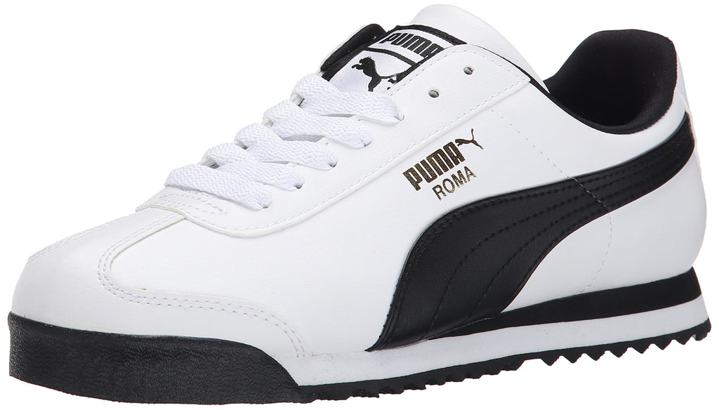 PUMA Men's Roma Basic Fashion Sneaker, White/Black Leather - 9.5 D(M) US