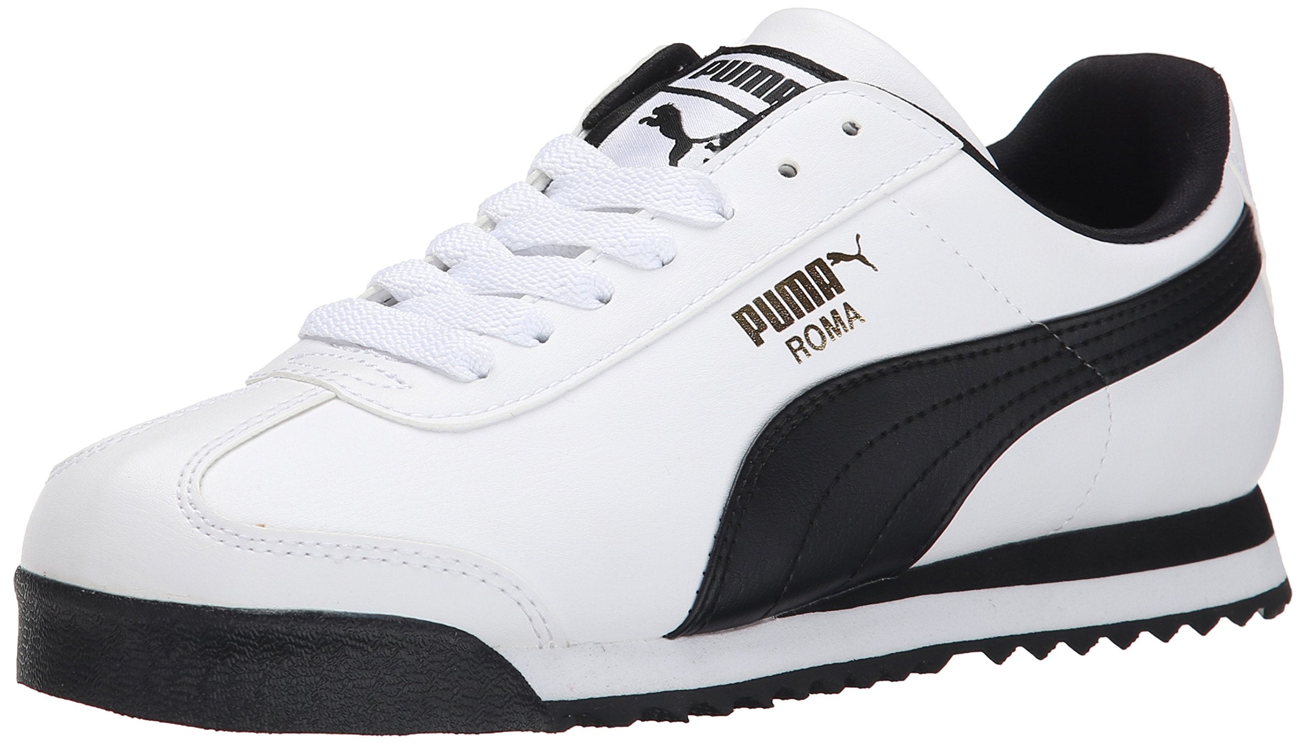 PUMA Men's Roma Basic Fashion Sneaker, White/Black Leather - 9.5 D(M) US
