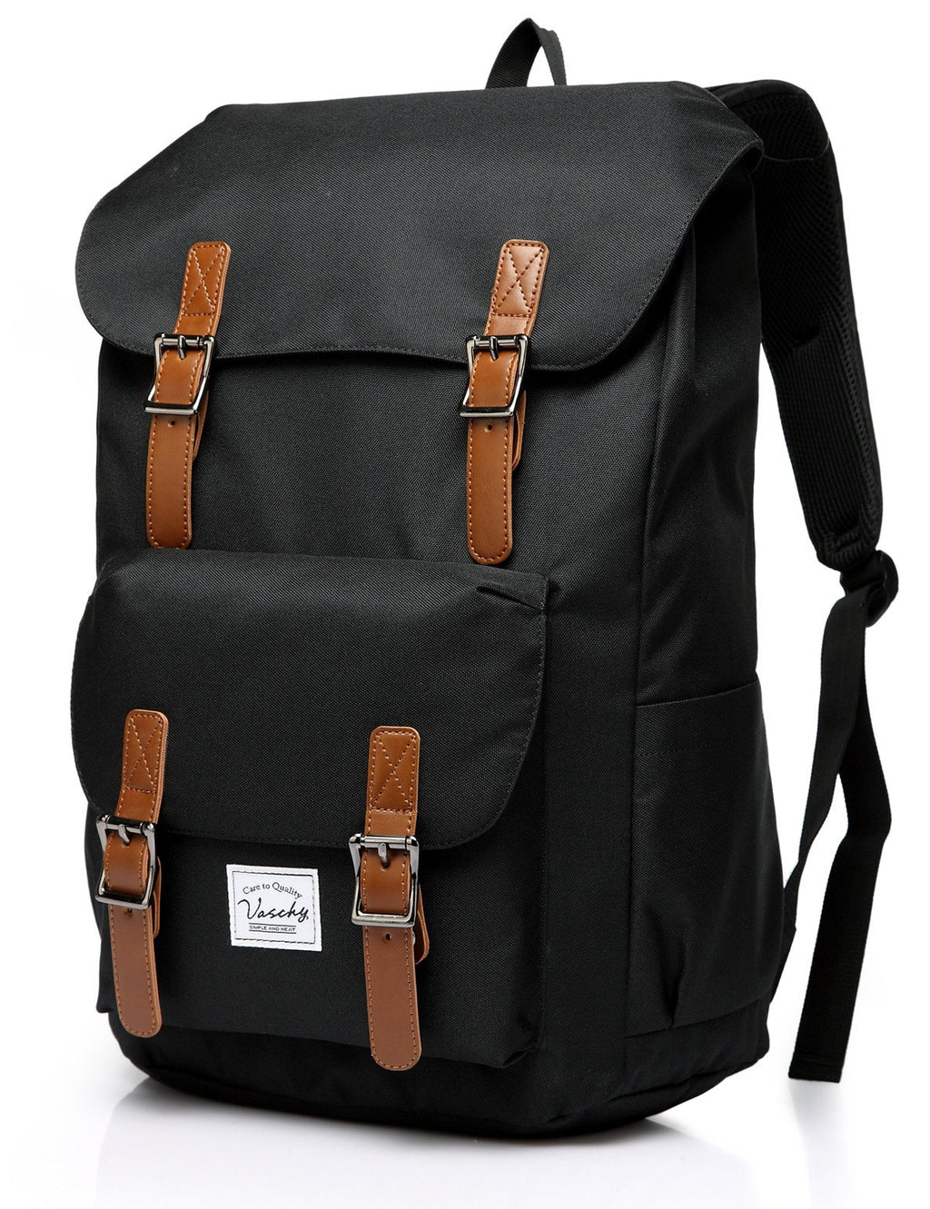 School Backpack,Vaschy Vintage Casual Daypack for Men and Women Lightweight Camping Rucksack Bookbag with15.6in Laptop Sleeve Black