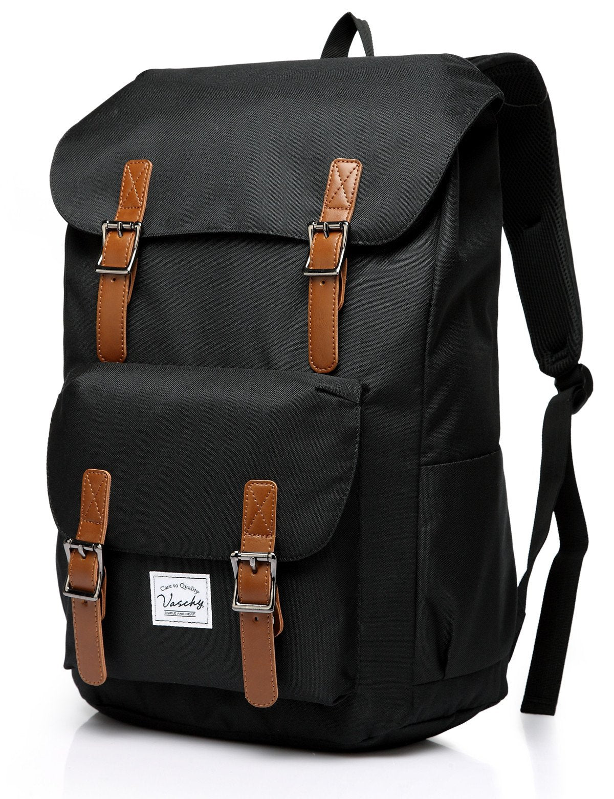 School Backpack,Vaschy Vintage Casual Daypack for Men and Women Lightweight Camping Rucksack Bookbag with15.6in Laptop Sleeve Black