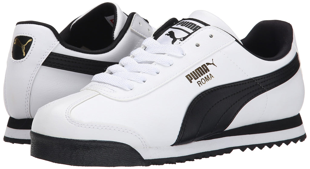 PUMA Men's Roma Basic Fashion Sneaker, White/Black Leather - 9.5 D(M) US