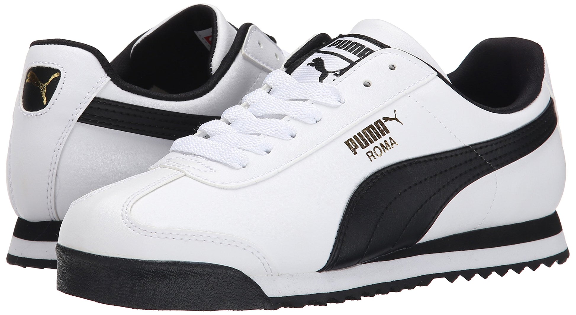 PUMA Men's Roma Basic Fashion Sneaker, White/Black Leather - 9.5 D(M) US