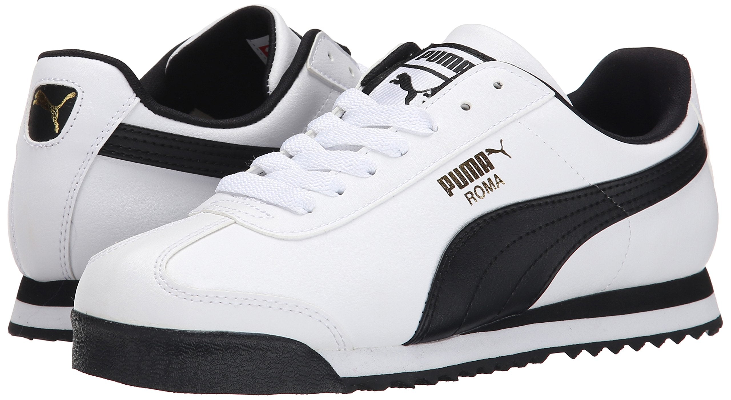 PUMA Men's Roma Basic Fashion Sneaker, White/Black Leather - 9.5 D(M) US