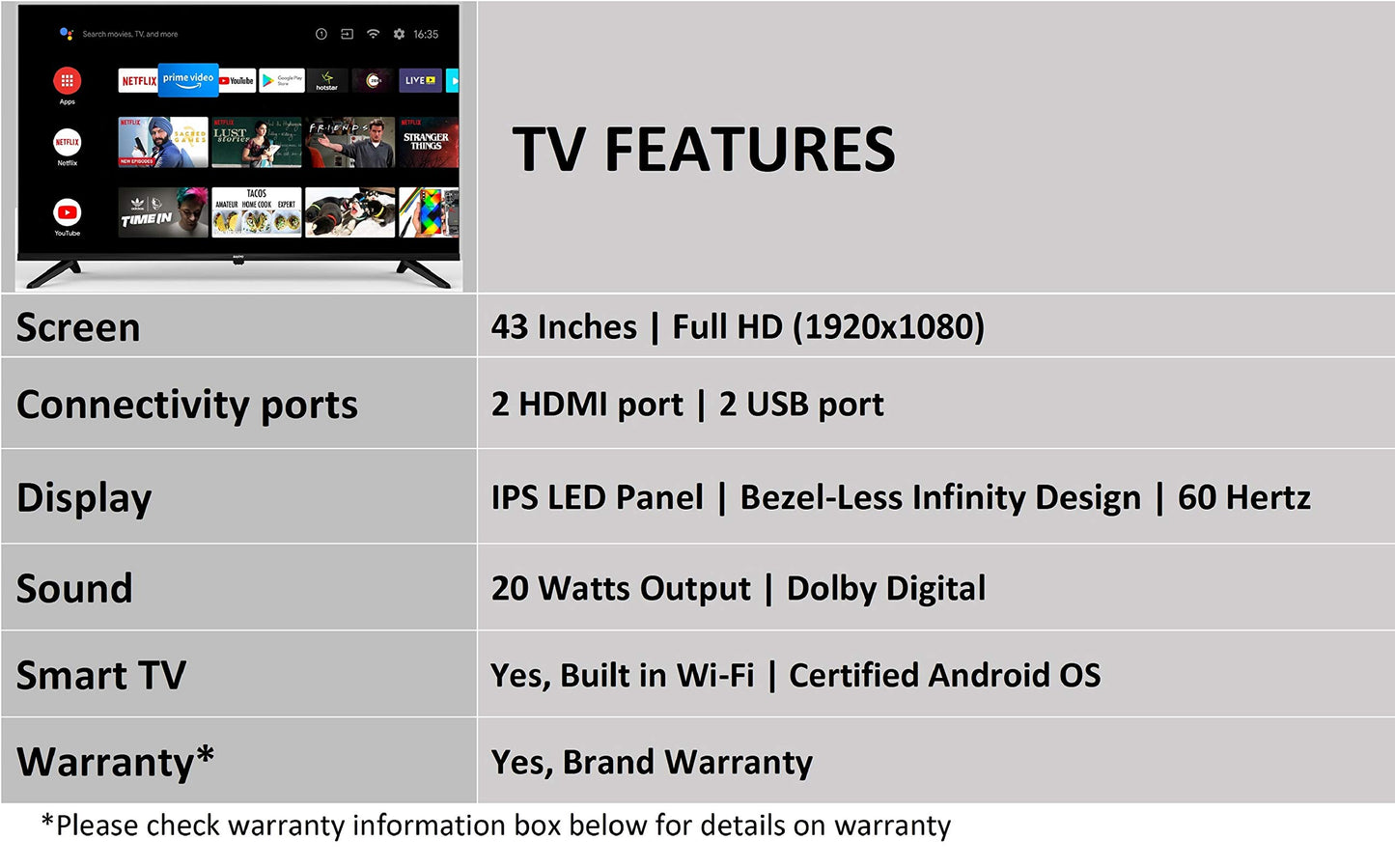 Sanyo 108 cm (43 inches) Kaizen Series Full HD Smart Certified Android IPS LED TV XT-43A170F (Black) (2019 Model)