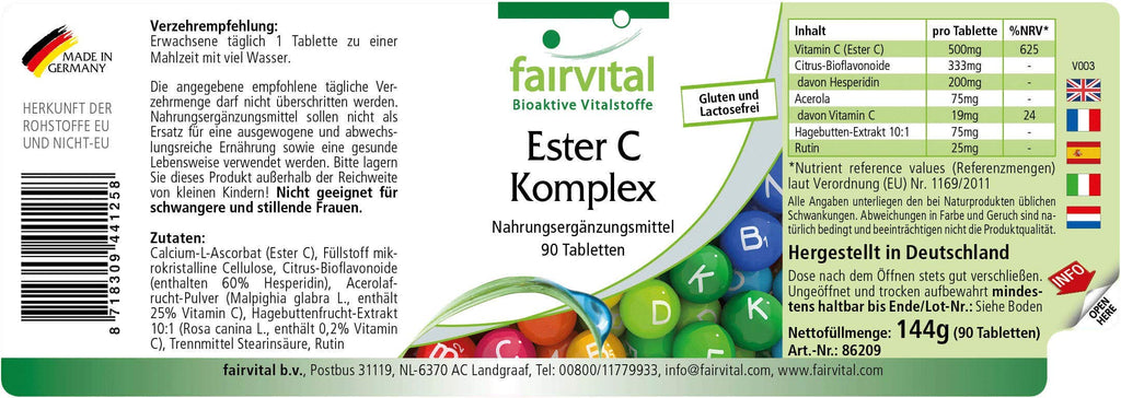 Ester C 500mg - kompleks witaminy C z bioflawonoidami - WYSOKA DAWKA & VEGAN - buforowana witamina C - 90 tabletek - przyjazny dla żołądka