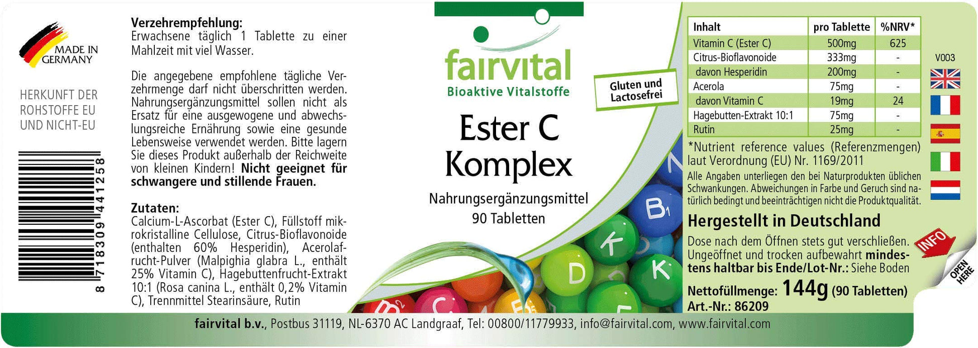 Ester C 500mg - kompleks witaminy C z bioflawonoidami - WYSOKA DAWKA & VEGAN - buforowana witamina C - 90 tabletek - przyjazny dla żołądka
