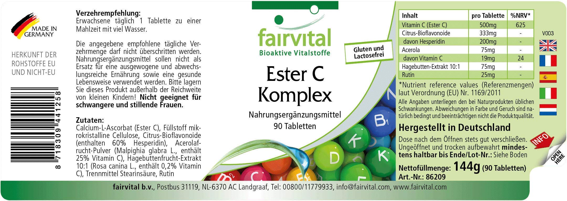 Ester C 500mg - kompleks witaminy C z bioflawonoidami - WYSOKA DAWKA & VEGAN - buforowana witamina C - 90 tabletek - przyjazny dla żołądka