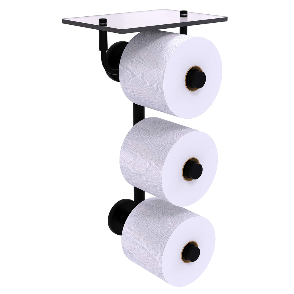 Allied Brass P1000-35-3VS Prestige Skyline Collection 3 Roll Glass Shelf Toilet Paper Holder, Matte Black