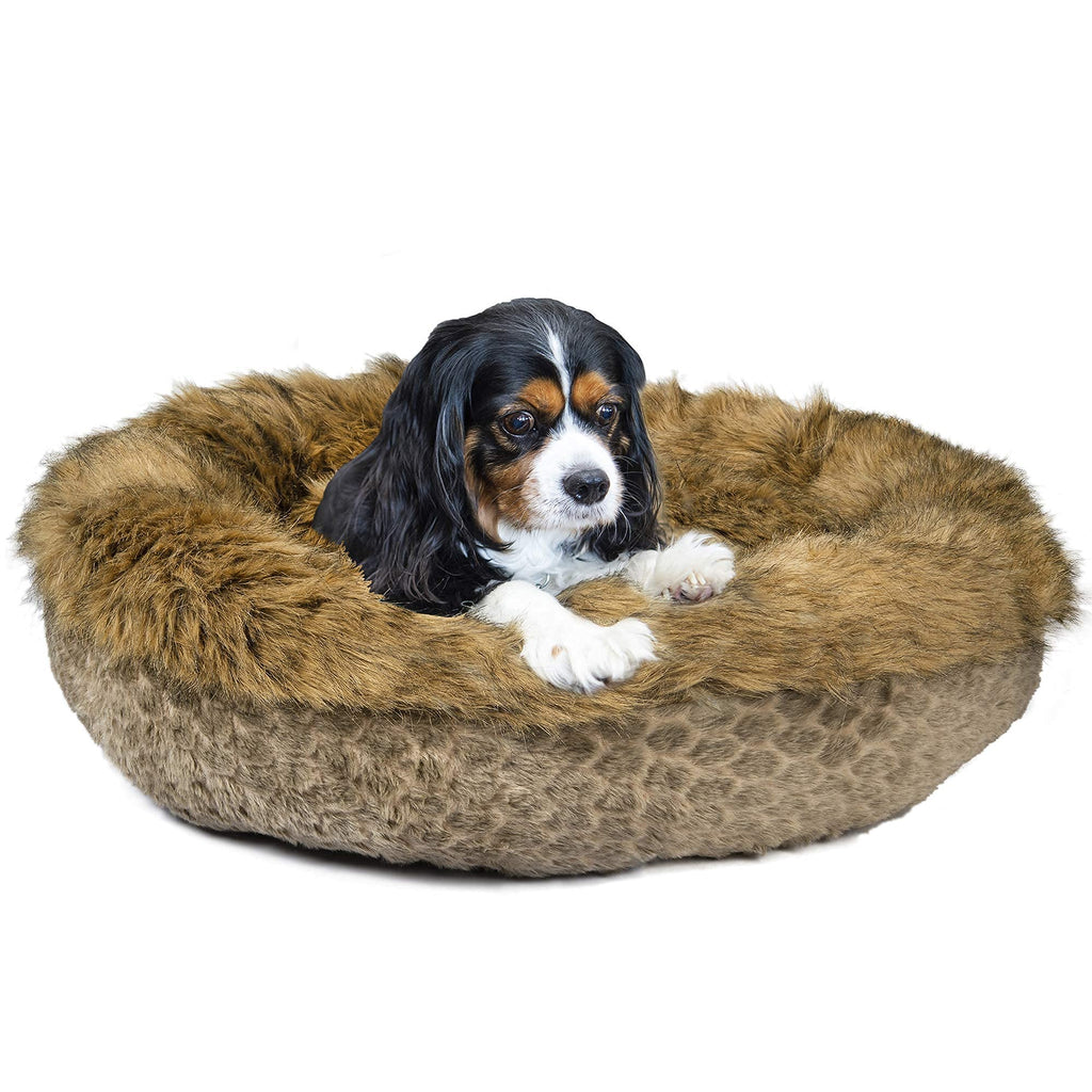 Luxury Dog bed pet bed for medium sized dogs -Luxury calming pet beds faux fur round donut dog beds or cat bed for small and medium pets . Fluffy, Fully washable pet bed with removable insert cover, quality filling and supportive shape, calming, self warm