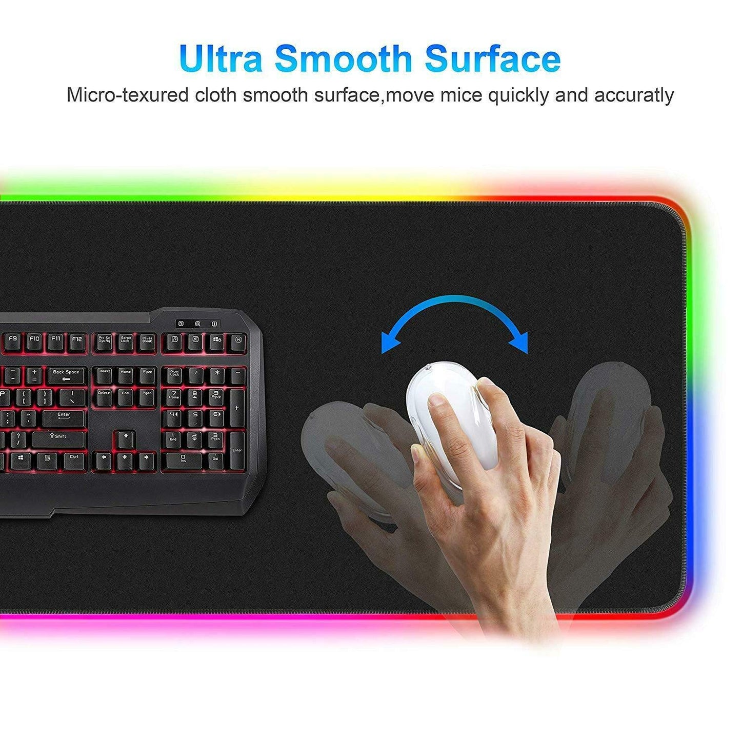 TKOOFN Large RGB Colorful LED Light Keyboard Mat Game Playing Mouse Pad for PC Laptop 80x30x0.4cm