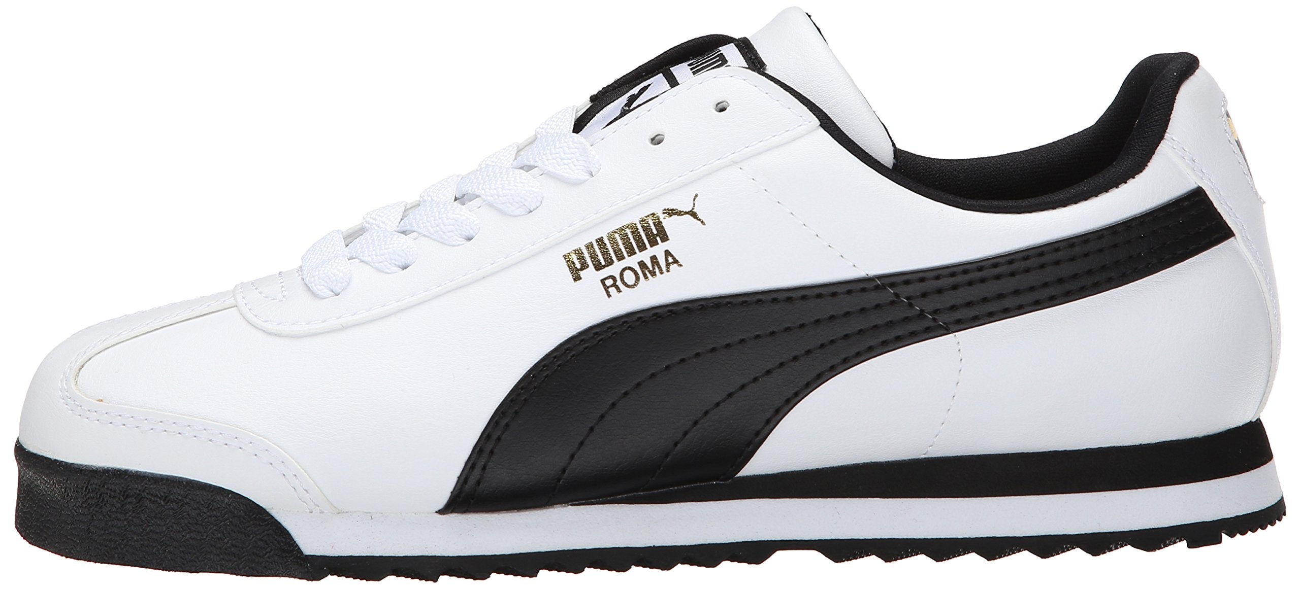 PUMA Men's Roma Basic Fashion Sneaker, White/Black Leather - 9.5 D(M) US