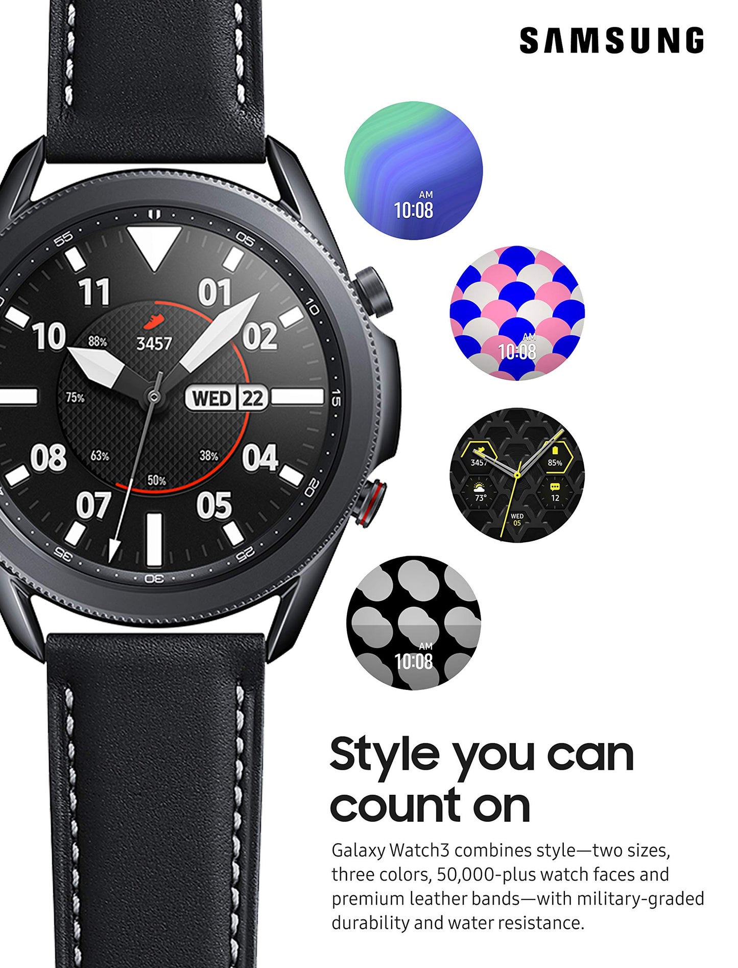 SAMSUNG Galaxy Watch 3 (45mm, GPS, Bluetooth, Unlocked LTE) Smart Watch with Advanced Health Monitoring, Fitness Tracking, and Long Lasting Battery - Mystic Black (US Version)