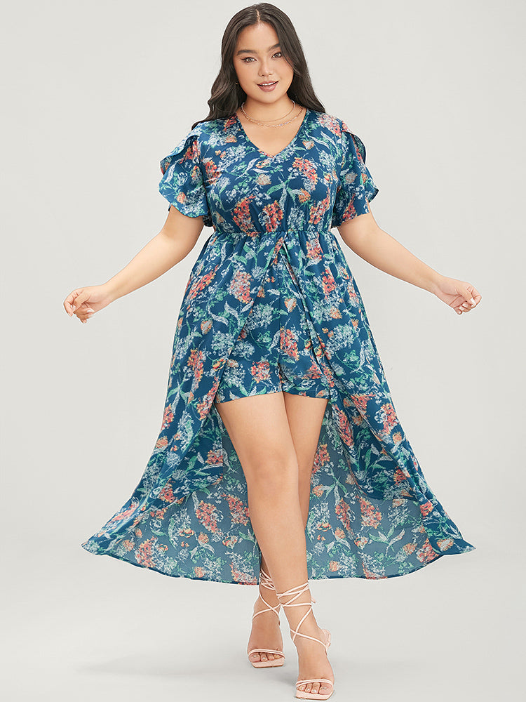 Floral Petal Sleeve Pocket Undershort Ruffle Split Dress                              icon_share@2x