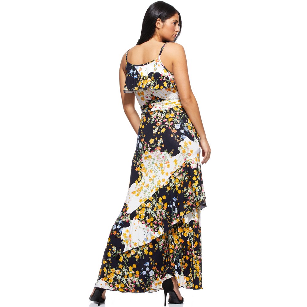 Sofia Jeans by Sofia Vergara - Sofia Jeans by Sofia Vergara Faux Wrap Tossed Bouquets Maxi Dress, Women's - Walmart.com - Walmart.com