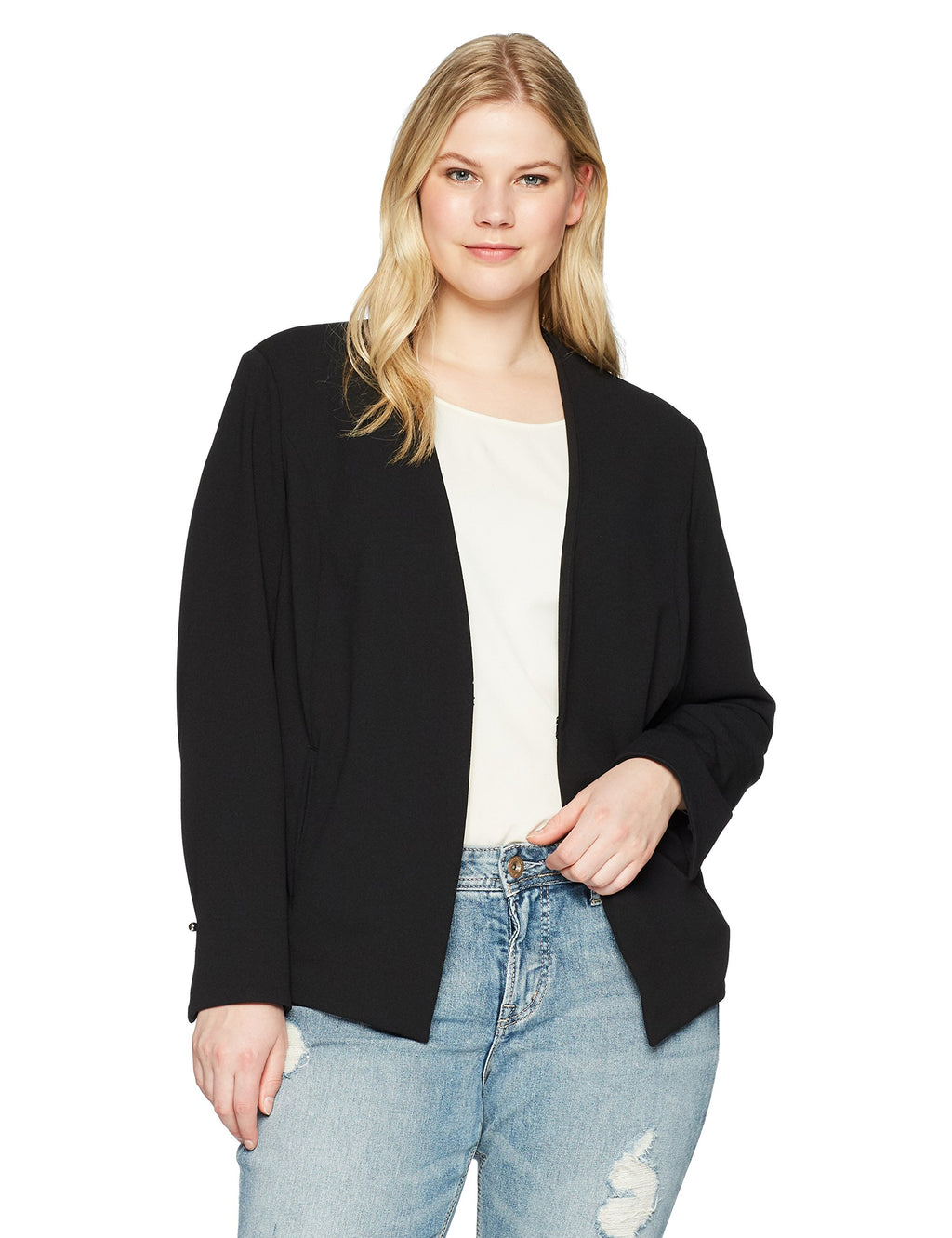 Rebel Wilson X Angels Women's Plus Size Open Blazer, Black, 0X