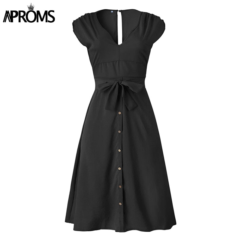 Aproms בציר פס הדפסת Midi שמלת נשים אלגנטי עמוק V אבנט לקשור Bodycon שמלות נקבה קיץ Streetwear שמלות קיץ 2019