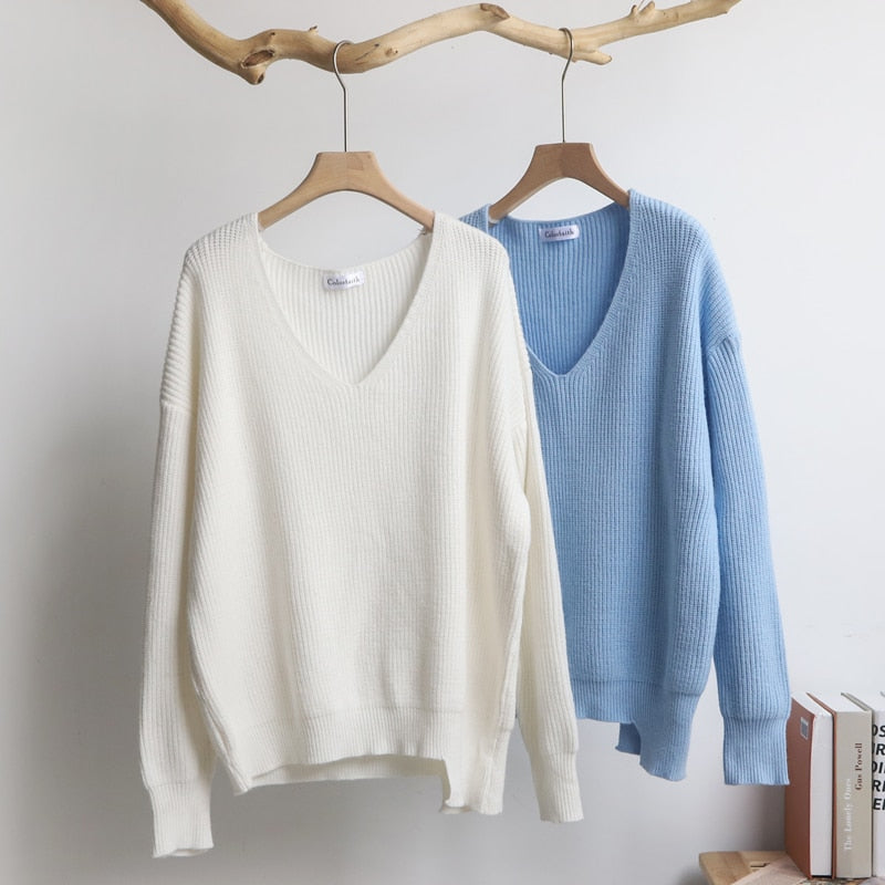 Colorfaith New 2019 Autumn Winter Women's Sweaters V-Neck Minimalist Stylish Irregular Hem Knitting Casual Casual Tops SW8112