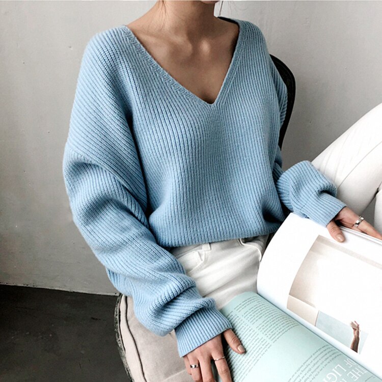 Colorfaith New 2019 Autumn Winter Women's Sweaters V-Neck Minimalist Stylish Irregular Hem Knitting Casual Casual Tops SW8112