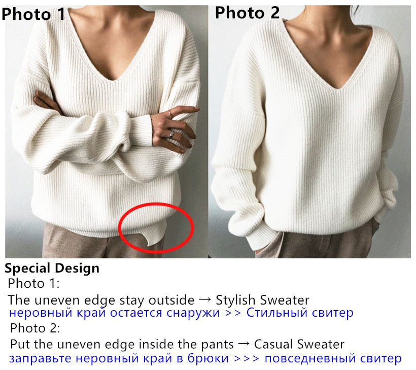 Colorfaith New 2019 Autumn Winter Women's Sweaters V-Neck Minimalist Stylish Irregular Hem Knitting Casual Casual Tops SW8112