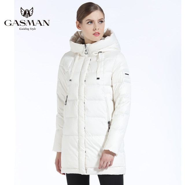 GASMAN 2019 Winter Women Down Jacket Brand Medium Length Female Thick Hooded Down Parka For Women Coat White Women Cloth Winter
