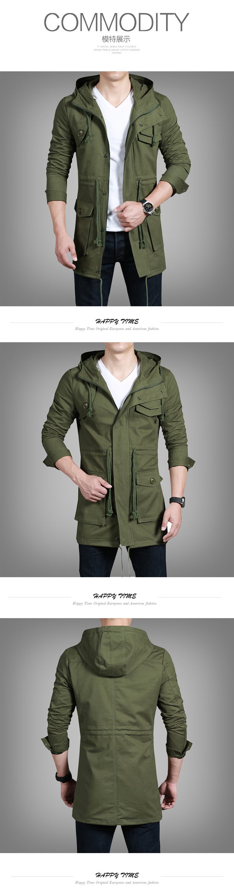 2019 new arrivel spring and autumn high quality leisure fashion men long hooded trench coat