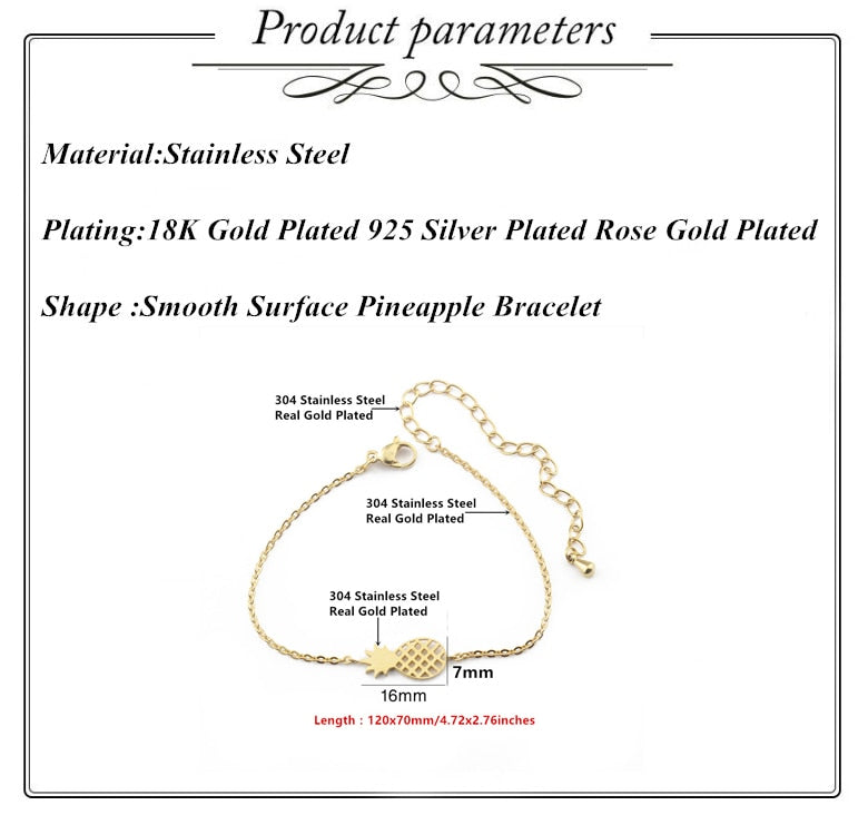 Minimalism Pineapple Bracelet For Women Dainty Gifts BFF Jewelry 2017 Friendship Stainless Steel Rose Gold Ananas Bracelet Femme