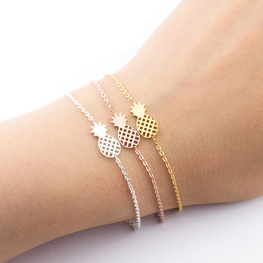 Minimalism Pineapple Bracelet For Women Dainty Gifts BFF Jewelry 2017 Friendship Stainless Steel Rose Gold Ananas Bracelet Femme
