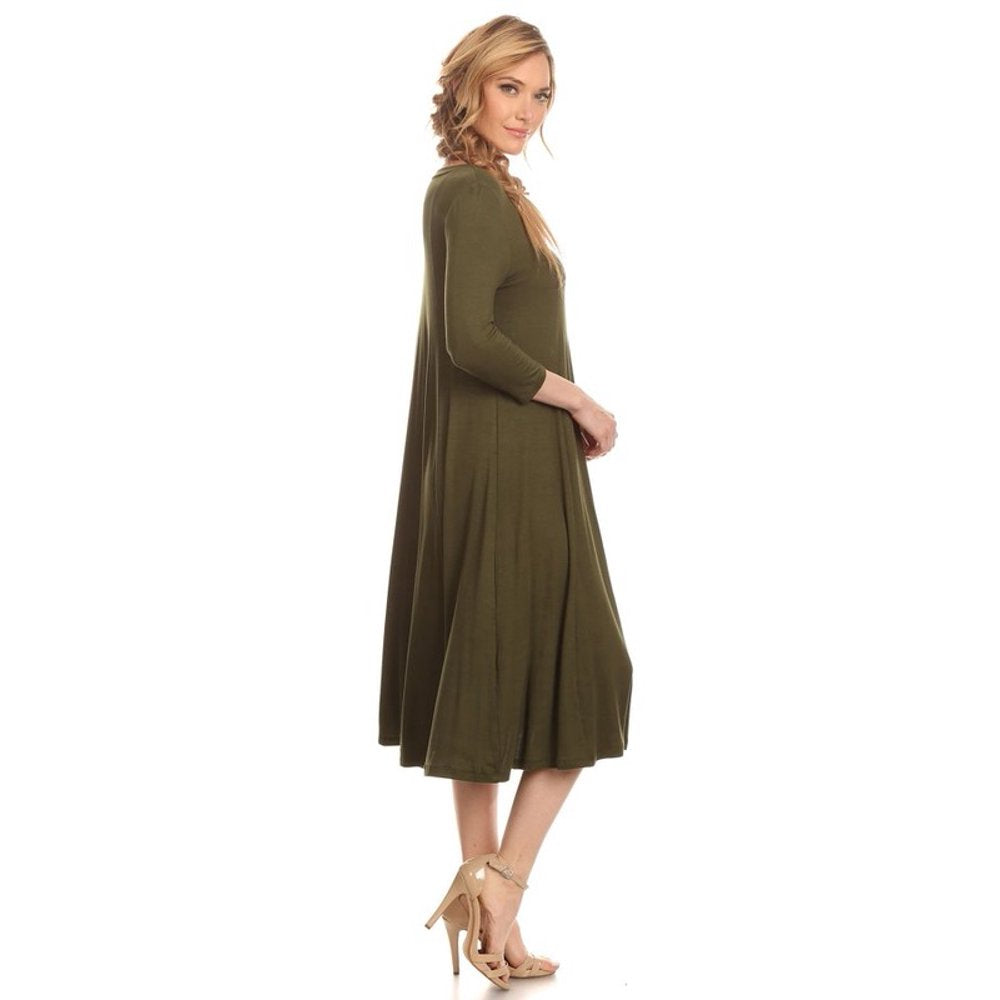 Moa Collection - Women's 3/4 sleeves solid midi dress - Walmart.com - Walmart.comListsGift Finder
