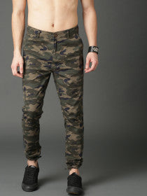 Roadster Men Olive Green Slim Fit Printed Joggers