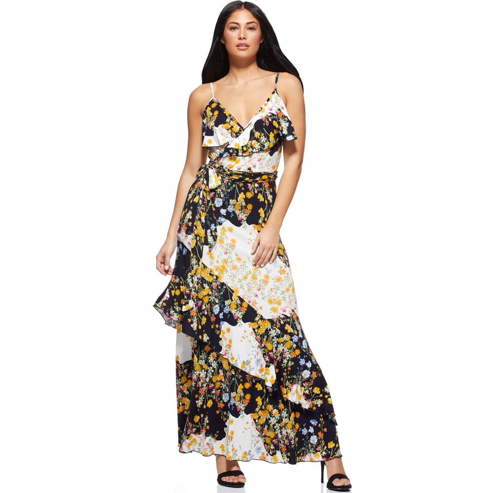 Sofia Jeans by Sofia Vergara - Sofia Jeans by Sofia Vergara Faux Wrap Tossed Bouquets Maxi Dress, Women's - Walmart.com - Walmart.com