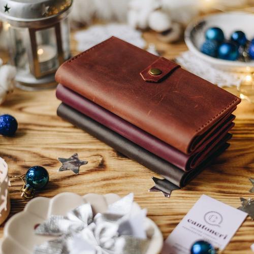 Classic Minimalist wallet women | Cognac leather wallet | Woman leather wallet | Woman wallet | Long leather wallet | 3rd anniversary gift