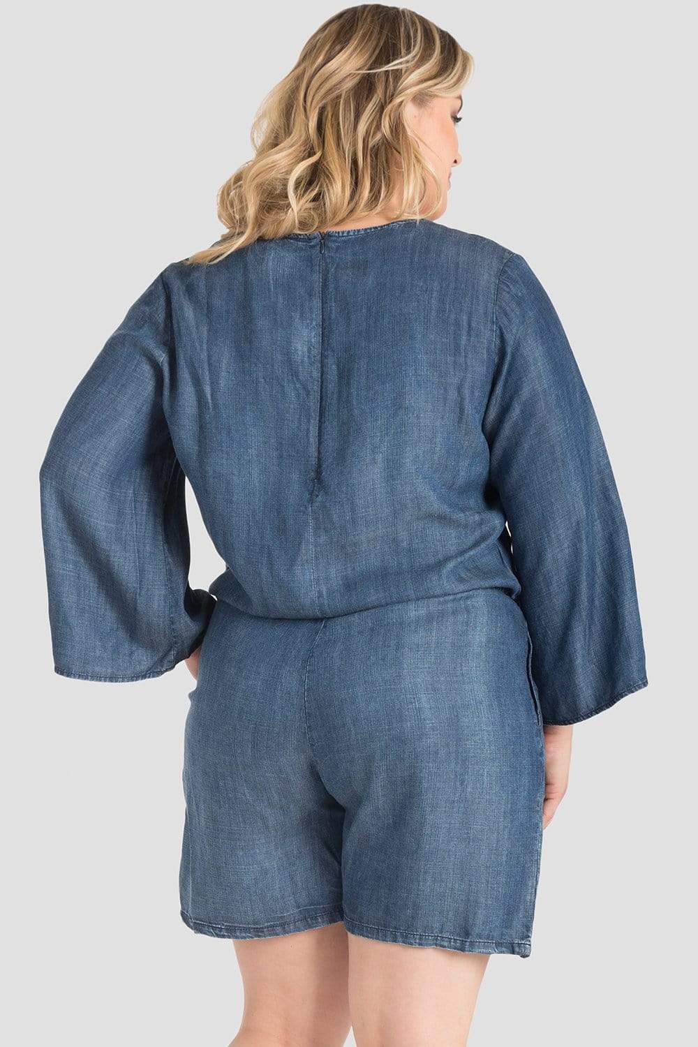 Barbie Bell Sleeve Lace-Up Denim Romper